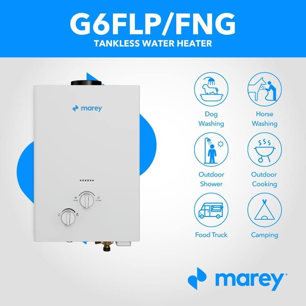 1.58 GPM, 42,000 BTUs Liquid Propane Gas Flow Activated Gas Tankless Water Heater 1.58 GPM, 42,000 BTUs Liquid Propane Gas Flow Activated Gas Tankless Water Heater