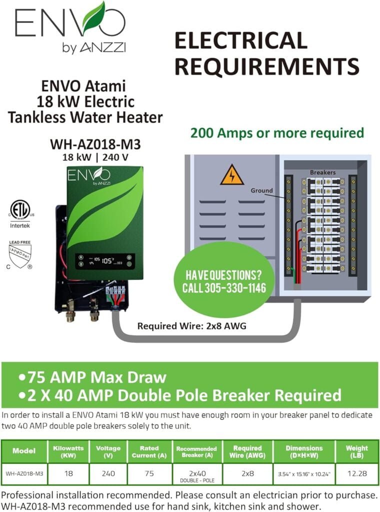 ANZZI Envo ANZZI Electric Tankless Water Heater 18 kW at 240 Volts Instant Hot Water Small Enough to Install Anywhere - For kitchen faucet, bathroom faucet and shower, WH-AZ018-M3…