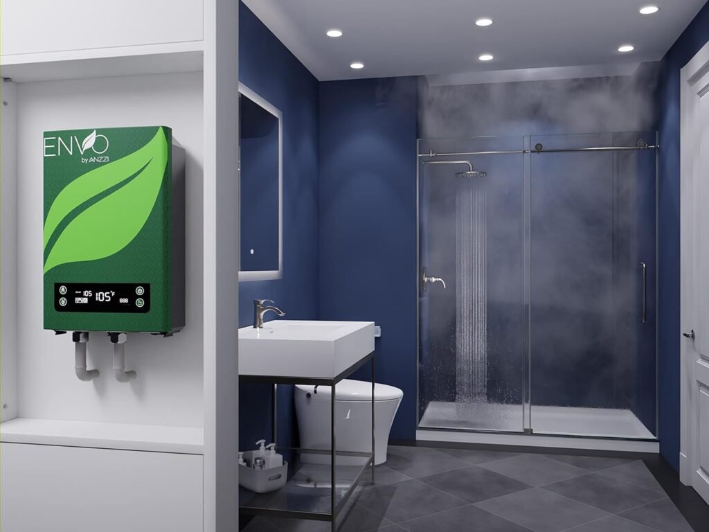 ANZZI Envo ANZZI Electric Tankless Water Heater 18 kW at 240 Volts Instant Hot Water Small Enough to Install Anywhere - For kitchen faucet, bathroom faucet and shower, WH-AZ018-M3…