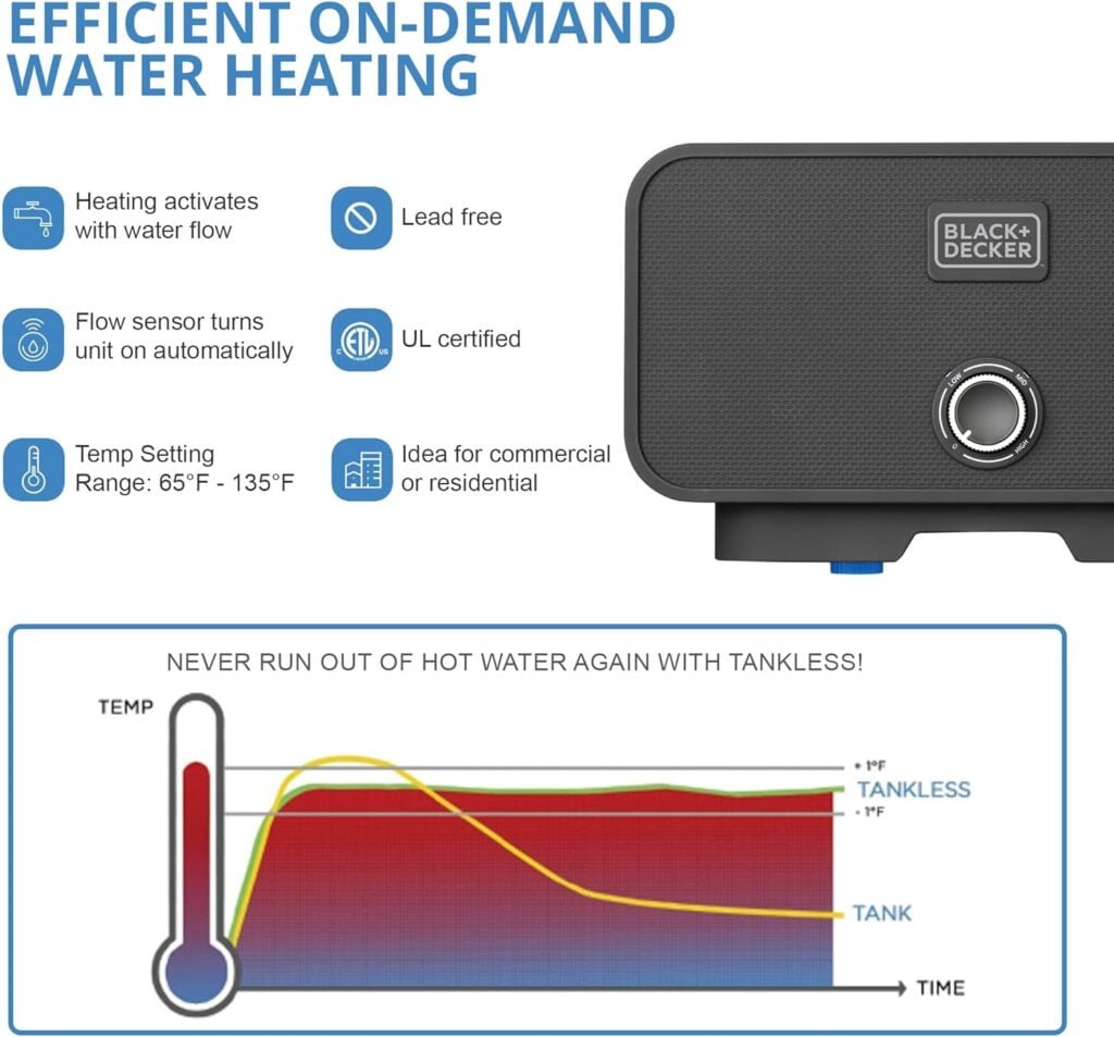 BLACK+DECKER 13kW / 240-V Tankless Electric Water Heater with Pressure Relief Device, Ideal for a Full Bathroom… BLACK+DECKER 13kW / 240-V Tankless Electric Water Heater with Pressure Relief Device, Ideal for a Full Bathroom…