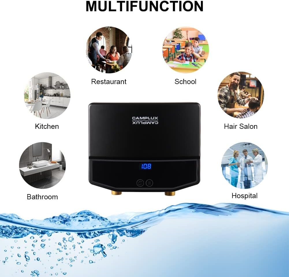 CAMPLUX 120V Tankless Water Heater, Point of Use Instant Hot Water Heater, 3.5KW (TE04B) Hot Water Heater for Sink with Self Modulating Technology, Black CAMPLUX 120V Tankless Water Heater, Point of Use Instant Hot Water Heater, 3.5KW (TE04B) Hot Water Heater for Sink with Self Modulating Technology, Black