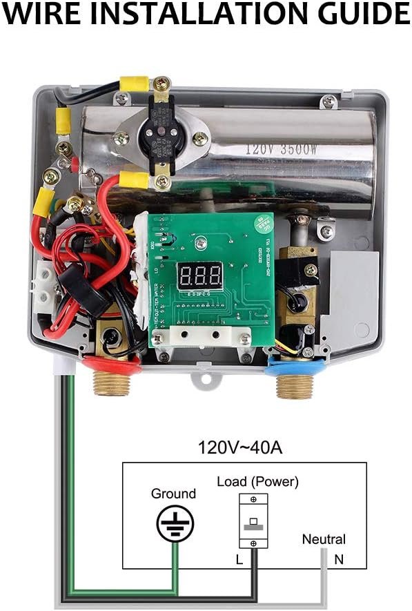 Camplux Tankless Water Heater Electric with LED Display 120V Instant Water Heaters Under Sink 3.5kw TE04