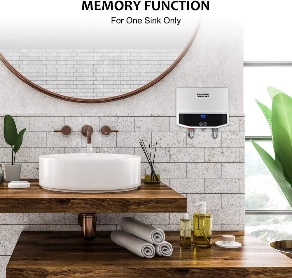 Camplux Tankless Water Heater Electric with LED Display 120V Instant Water Heaters Under Sink 3.5kw TE04