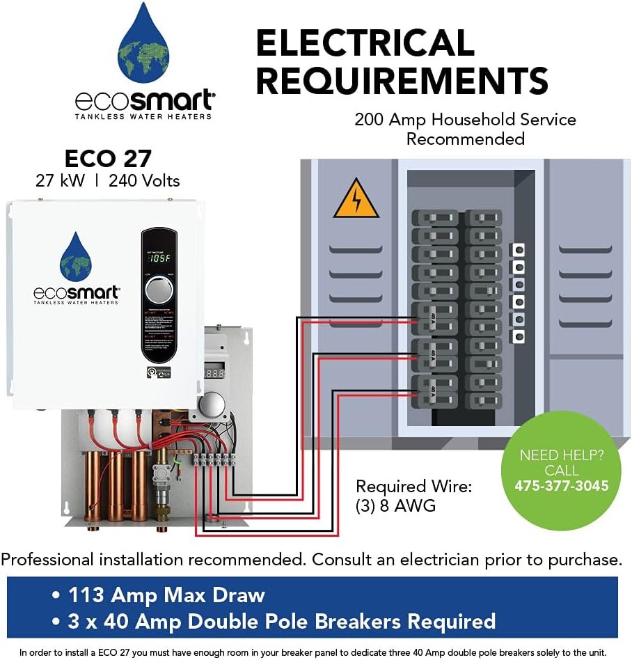 EcoSmart ECO 27 Tankless Water Heater, Electric, 27-kW - Quantity 1, 17 x 17 x 3.5 EcoSmart ECO 27 Tankless Water Heater, Electric, 27-kW - Quantity 1, 17 x 17 x 3.5