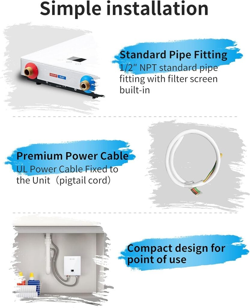 Electric Tankless Water Heater, SIVUATEK Electric Hot Water Heater on Demand Smart Control Instant Water Heater Point of Use 240V 6.5kW for Faucets M1-65W