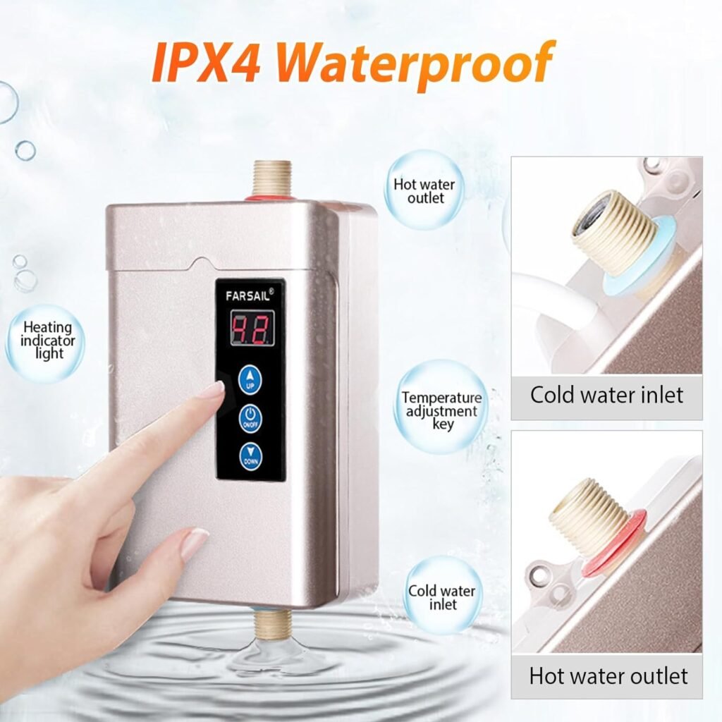Electric Tankless Water Heater, Small Instant Hot Water Heater for Kitchen Sink, 3000W 110V, With LCD Digital Display (Golden Inverter)