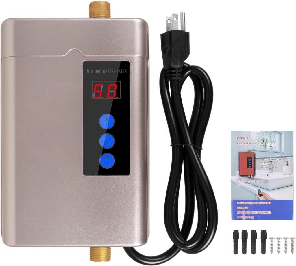 Electric Tankless Water Heater, Small Instant Hot Water Heater for Kitchen Sink, 3000W 110V, With LCD Digital Display (Golden Inverter)