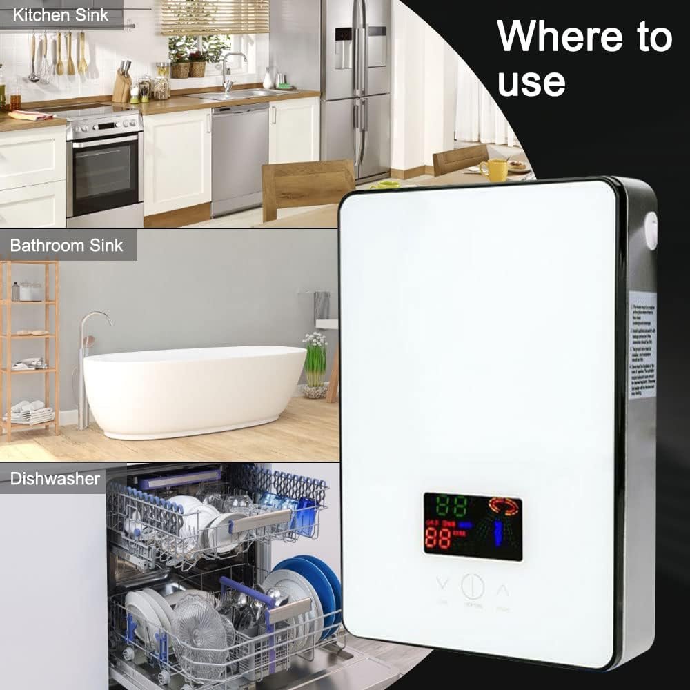 Harbin-Star Tankless Water Heater Electric, 4500W Electric Water Heater with LED Display, 110V On Demand Instant Hot Water Heater, Self Modulates to Save Energy Use, for Shower Kitchen Bathroom -White Harbin-Star Tankless Water Heater Electric, 4500W Electric Water Heater with LED Display, 110V On Demand Instant Hot Water Heater, Self Modulates to Save Energy Use, for Shower Kitchen Bathroom -White