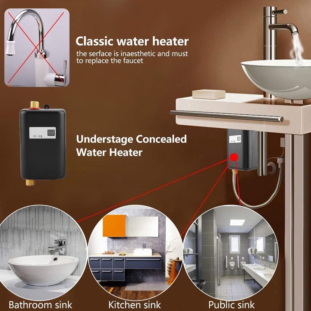 Krisy Hot Water Heater,110V 3000W Mini Electric Tankless Instant Hot Water Heater Bathroom Kitchen Washing (US Plug)(Black) Krisy Hot Water Heater,110V 3000W Mini Electric Tankless Instant Hot Water Heater Bathroom Kitchen Washing (US Plug)(Black)