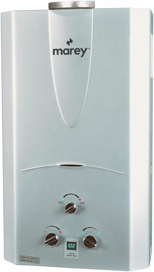 MAREY 4.2 GPM, 100,000 BTUs, Whole House solution, Digital Display, Outdoor Propane Gas Tankless Water Heater, Silver
