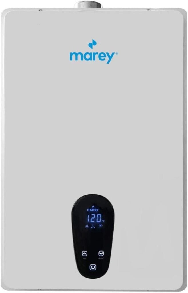 MAREY GA24CSALP 8.34GPM, High Efficienty, CSA Certified, Residential Multiple Points of Use Liquid Propane Gas Tankless Water Heater, White, Small