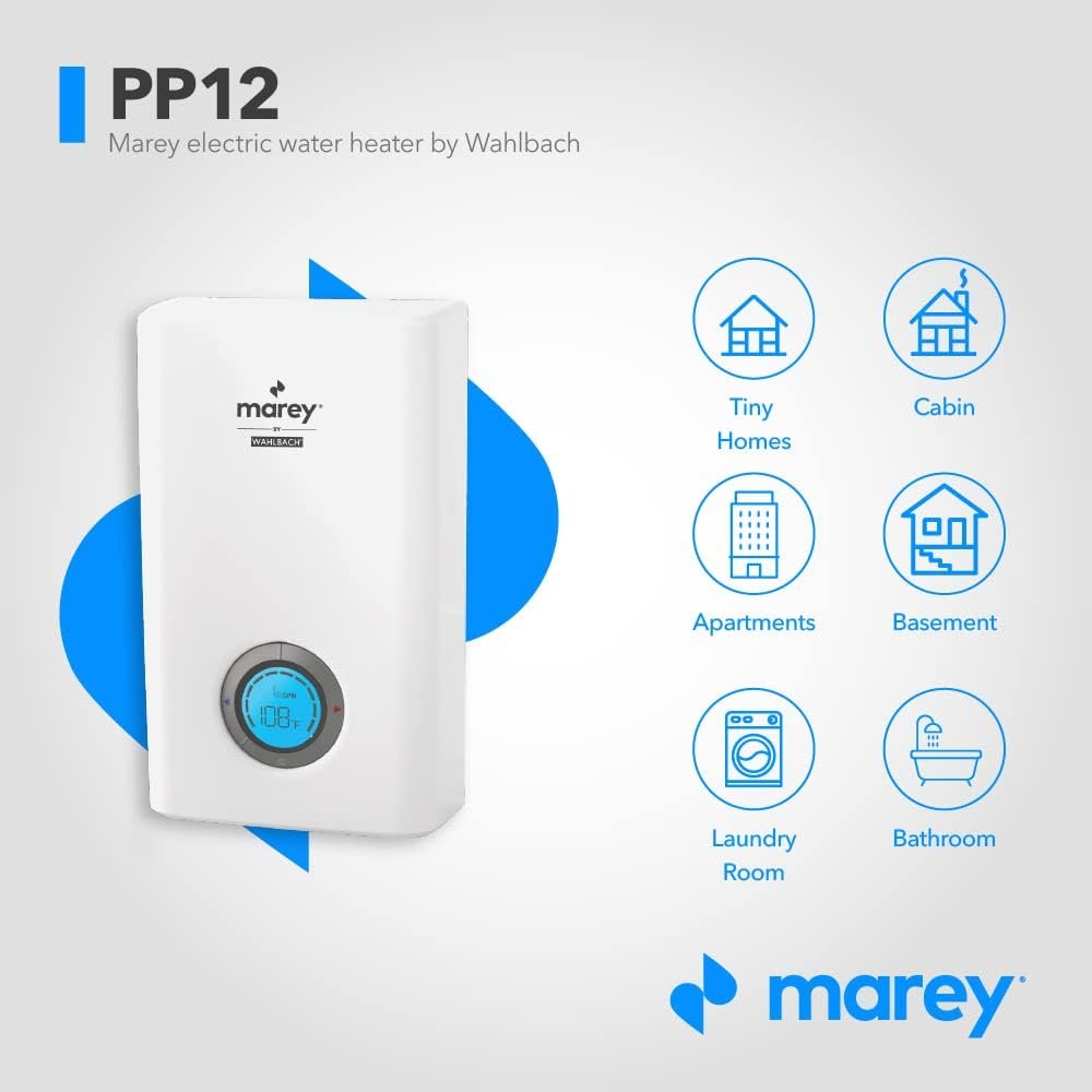 MAREY Power Pak 12 kW Electric Tankless Water Heater, White, Small