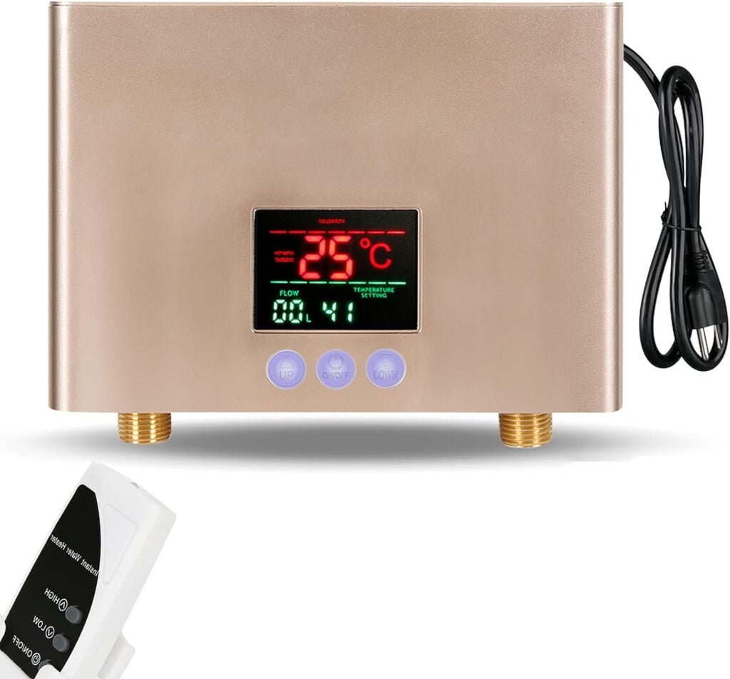 Mini Tankless Water Heater Electric 3000W LED Display With Remote Control Instant Hot Water Heater Electric Suitable For Home Kitchen Bathroom GOLD Mini Tankless Water Heater Electric 3000W LED Display With Remote Control Instant Hot Water Heater Electric Suitable For Home Kitchen Bathroom GOLD