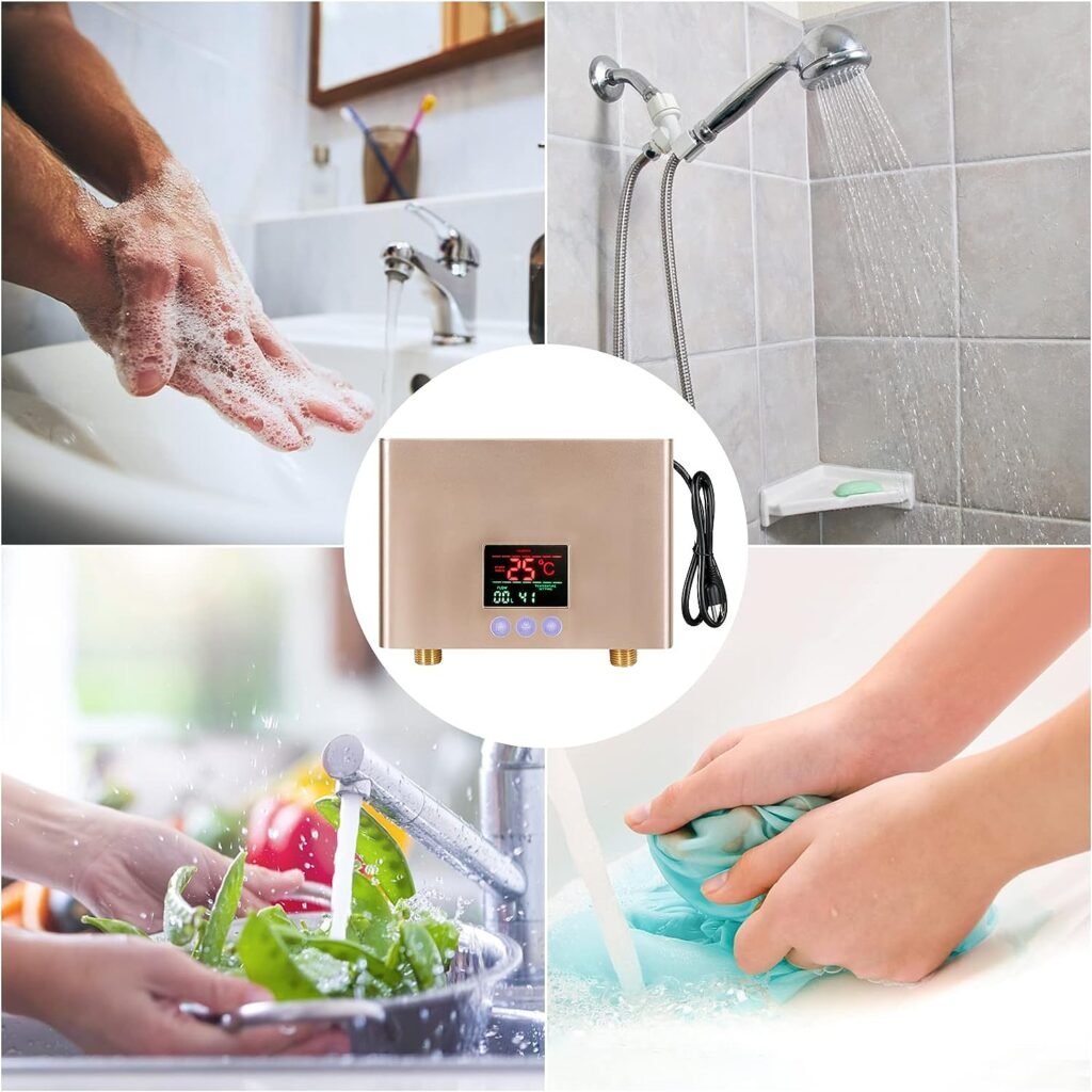 Mini Tankless Water Heater Electric 3000W LED Display With Remote Control Instant Hot Water Heater Electric Suitable For Home Kitchen Bathroom GOLD Mini Tankless Water Heater Electric 3000W LED Display With Remote Control Instant Hot Water Heater Electric Suitable For Home Kitchen Bathroom GOLD