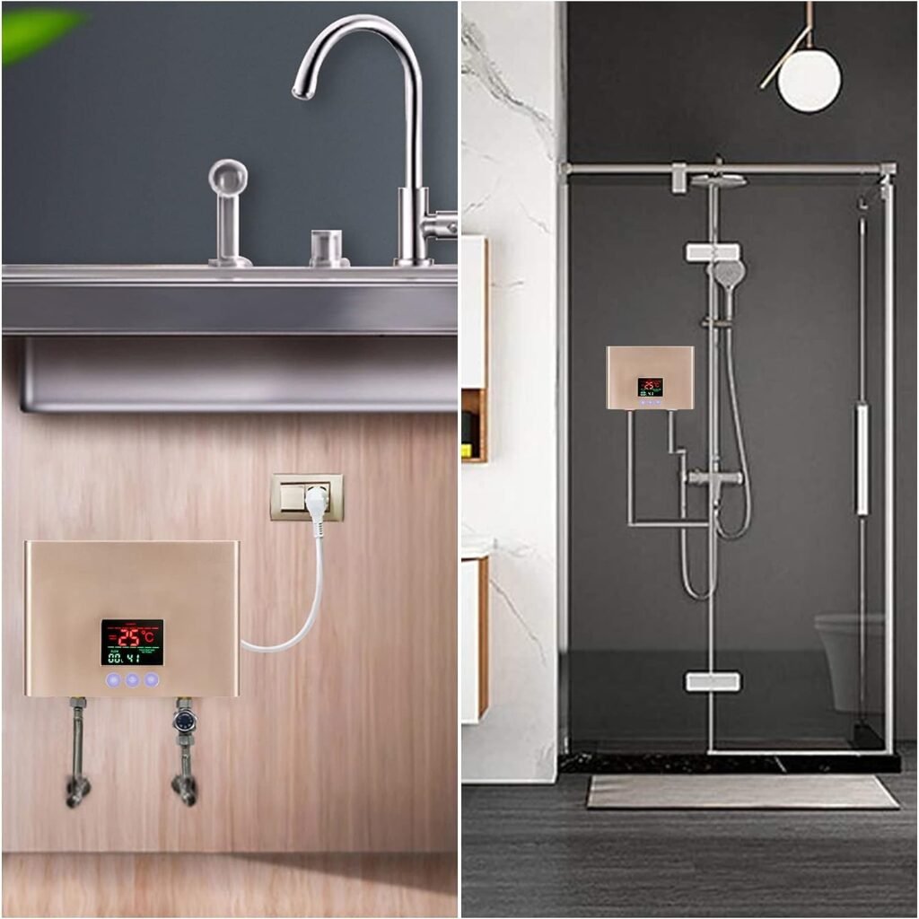 Mini Tankless Water Heater Electric 3000W LED Display With Remote Control Instant Hot Water Heater Electric Suitable For Home Kitchen Bathroom GOLD Mini Tankless Water Heater Electric 3000W LED Display With Remote Control Instant Hot Water Heater Electric Suitable For Home Kitchen Bathroom GOLD