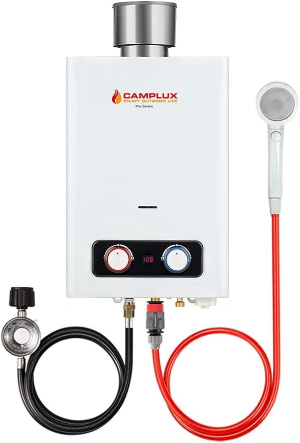 Portable Tankless Water Heater, Camplux 1.58 GPM Outdoor Propane Hot Water Heater with S/S Rain Cap