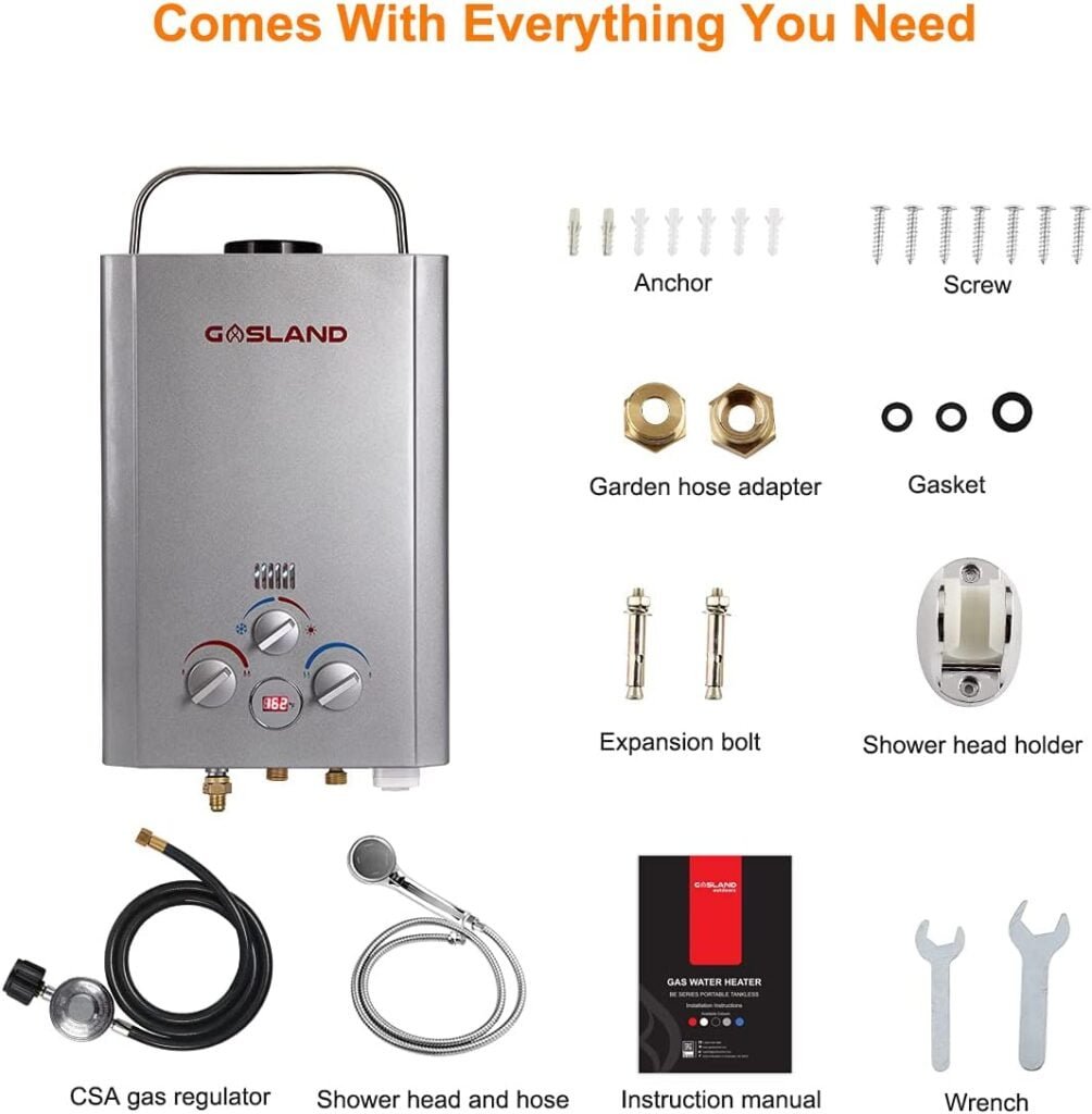Portable Tankless Water Heater, GASLAND Outdoors 6L 1.58GPM Propane Water Heater for RV Camping, Overheating Protection Portable Tankless Water Heater, GASLAND Outdoors 6L 1.58GPM Propane Water Heater for RV Camping, Overheating Protection