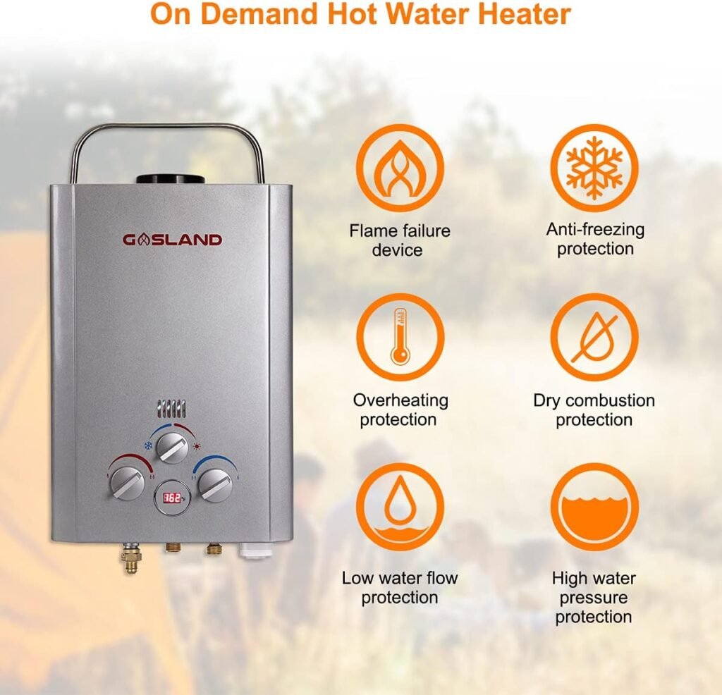 Portable Tankless Water Heater, GASLAND Outdoors 6L 1.58GPM Propane Water Heater for RV Camping, Overheating Protection Portable Tankless Water Heater, GASLAND Outdoors 6L 1.58GPM Propane Water Heater for RV Camping, Overheating Protection