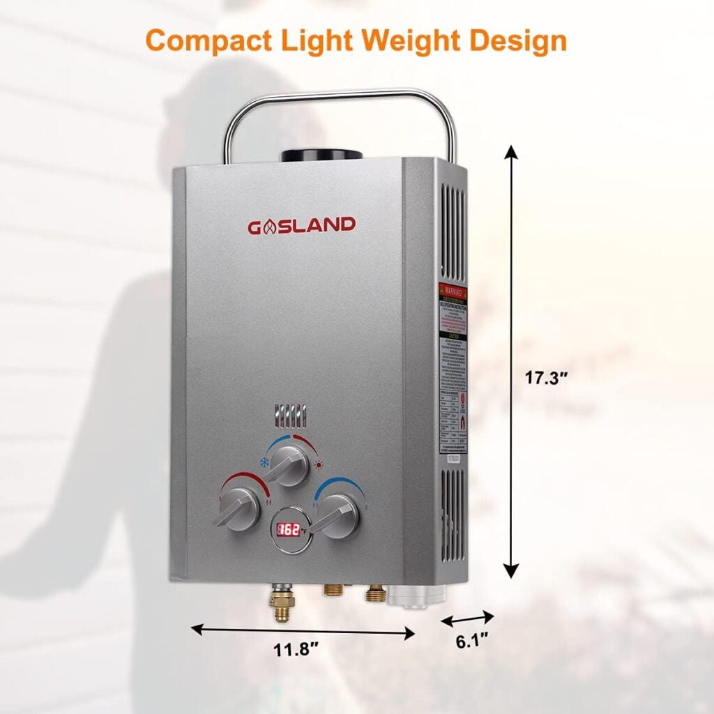 Portable Tankless Water Heater, GASLAND Outdoors 6L 1.58GPM Propane Water Heater for RV Camping, Overheating Protection Portable Tankless Water Heater, GASLAND Outdoors 6L 1.58GPM Propane Water Heater for RV Camping, Overheating Protection