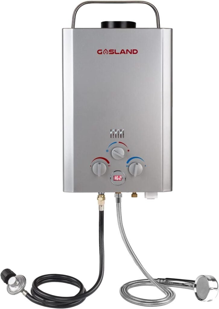 Portable Tankless Water Heater, GASLAND Outdoors 6L 1.58GPM Propane Water Heater for RV Camping, Overheating Protection Portable Tankless Water Heater, GASLAND Outdoors 6L 1.58GPM Propane Water Heater for RV Camping, Overheating Protection
