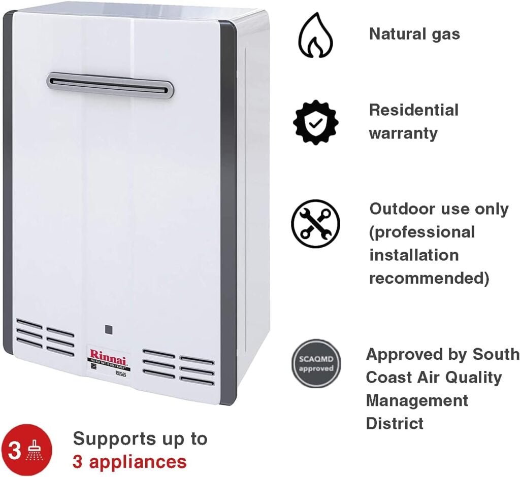 Rinnai RUS75eN Tankless Hot Water Heater, 7.5 GPM, Natural Gas, Outdoor Installation