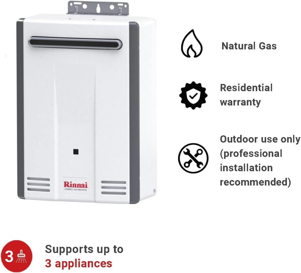 Rinnai V53DeN Tankless Hot Water Heater, 5.3 GPM, Natural Gas, Outdoor Installation Rinnai V53DeN Tankless Hot Water Heater, 5.3 GPM, Natural Gas, Outdoor Installation