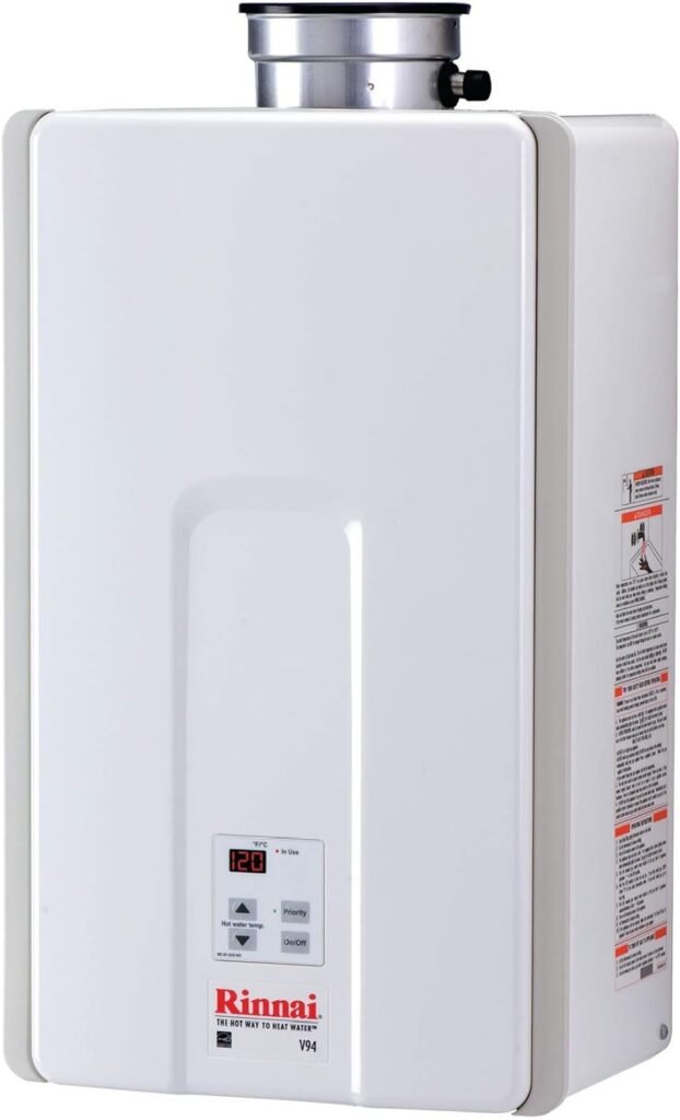 Rinnai V94XiN Tankless Hot Water Heater, 9.8 GPM, Natural Gas, Indoor Installation, SCAQMD Approved