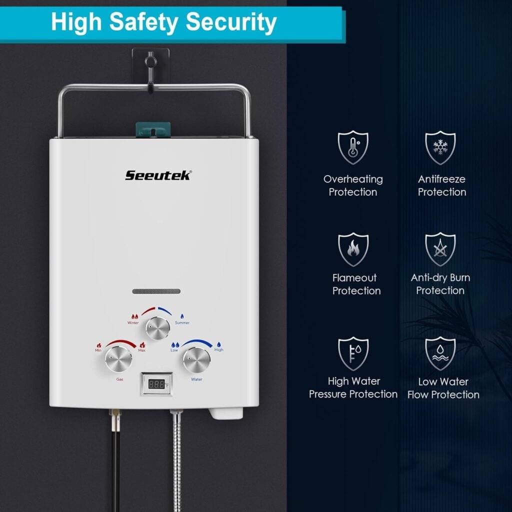Seeutek Portable Water Heater 1.6GPM/6L, Outdoor Propane Gas Tankless Water Heater, On Demand Water Heater for RV Camping, Instant Hot Water for Shower Overheating Protection White Seeutek Portable Water Heater 1.6GPM/6L, Outdoor Propane Gas Tankless Water Heater, On Demand Water Heater for RV Camping, Instant Hot Water for Shower Overheating Protection White