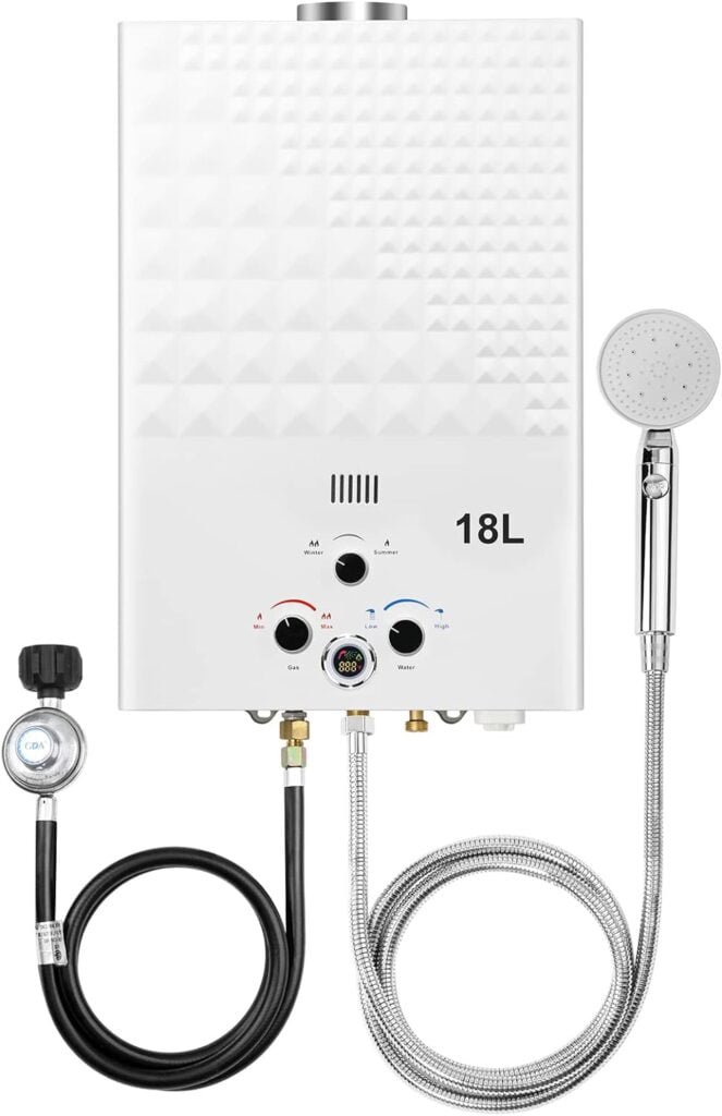Tankless Water Heater 4.74GPM 18L Outdoor Portable GasHot Instant Propane Water Heater with Digital Display Multi-Protection for Camping Trips Boat Cabins Tankless Water Heater 4.74GPM 18L Outdoor Portable GasHot Instant Propane Water Heater with Digital Display Multi-Protection for Camping Trips Boat Cabins