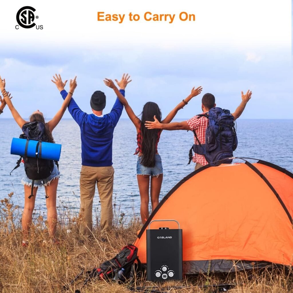 Tankless Water Heater, GASLAND Outdoors BE158B 1.58GPM 6L Portable Gas Water Heater, Instant Propane Water Heater, Overheating Protection, Easy to Install, Use for RV Cabin Barn Camping Boat, Black