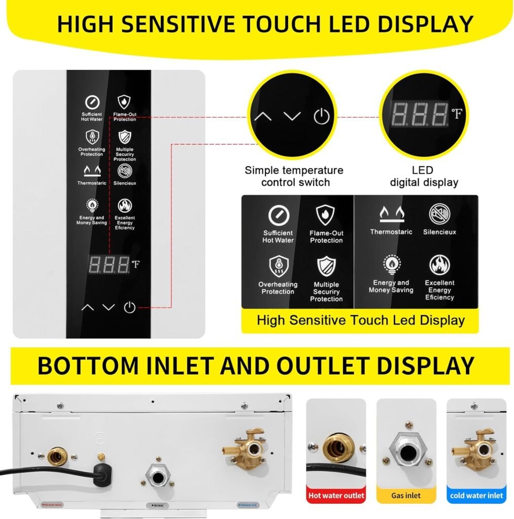 Tankless Water Heater Propane,Instant Hot Propane Gas Water Heater,Indoor 3.18 GPM,Constant Propane Water Heater with Fahrenheit Digital Display,Multi-Protection (White) Tankless Water Heater Propane,Instant Hot Propane Gas Water Heater,Indoor 3.18 GPM,Constant Propane Water Heater with Fahrenheit Digital Display,Multi-Protection (White)