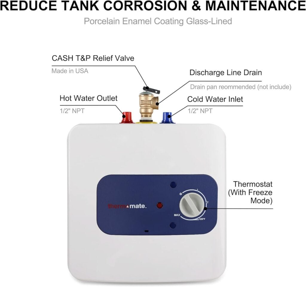 thermomate Mini Tank Electric Water Heater ES250 2.5 Gallons Point of Use No Wait for Hot Water Under Kitchen Sink 120V 1440W, Wall or Floor Mounted, UL Listed thermomate Mini Tank Electric Water Heater ES250 2.5 Gallons Point of Use No Wait for Hot Water Under Kitchen Sink 120V 1440W, Wall or Floor Mounted, UL Listed