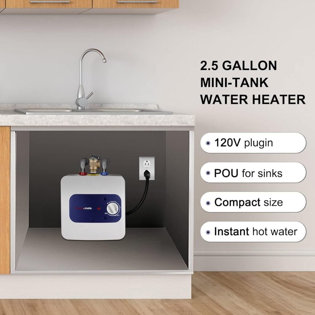 thermomate Mini Tank Electric Water Heater ES250 2.5 Gallons Point of Use No Wait for Hot Water Under Kitchen Sink 120V 1440W, Wall or Floor Mounted, UL Listed thermomate Mini Tank Electric Water Heater ES250 2.5 Gallons Point of Use No Wait for Hot Water Under Kitchen Sink 120V 1440W, Wall or Floor Mounted, UL Listed