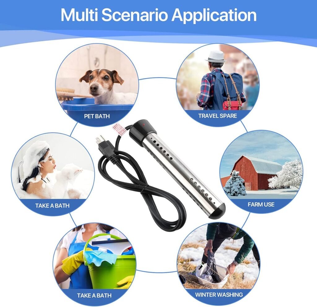 2000W Anti-scalding Bucket Heater, Heating 5 Gallons of Water in Minutes for Inflatable Pool Bathtub, Portable Electric Water Heat with LCD Thermometer, Submersible Water Heater with 304 SS Guard