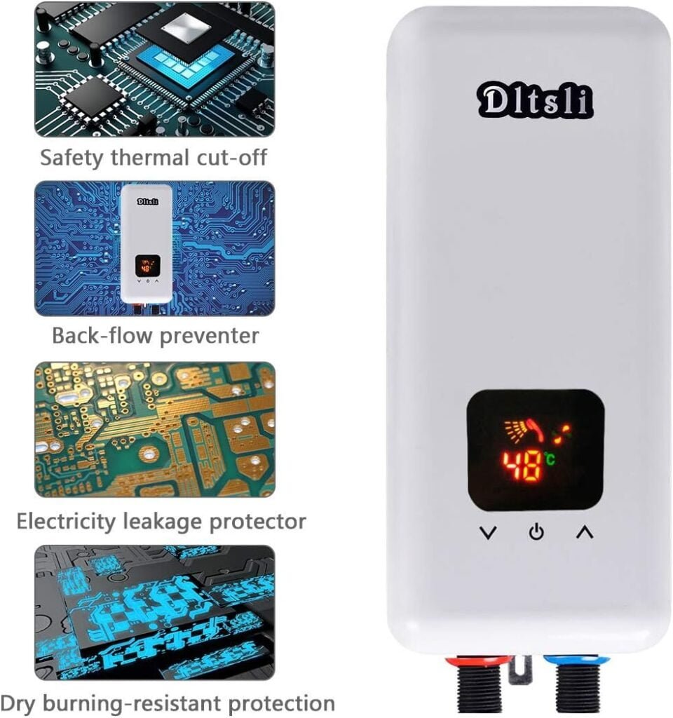 240V 5.5KW 4.5KW 3.5KW Instant Electric Hot Tankless Water Heater 3 Power Levels for Bathroom Kitchen RV Camping