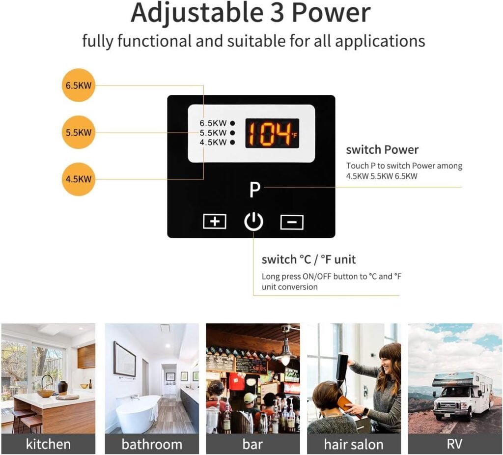 240V 6.5KW Tankless Instant Electric Water Heater Hot Water Heating with Remote Control Digital Display for Home Kitchen Bathroom Shower RV Camping Camp 240V 6.5KW Tankless Instant Electric Water Heater Hot Water Heating with Remote Control Digital Display for Home Kitchen Bathroom Shower RV Camping Camp