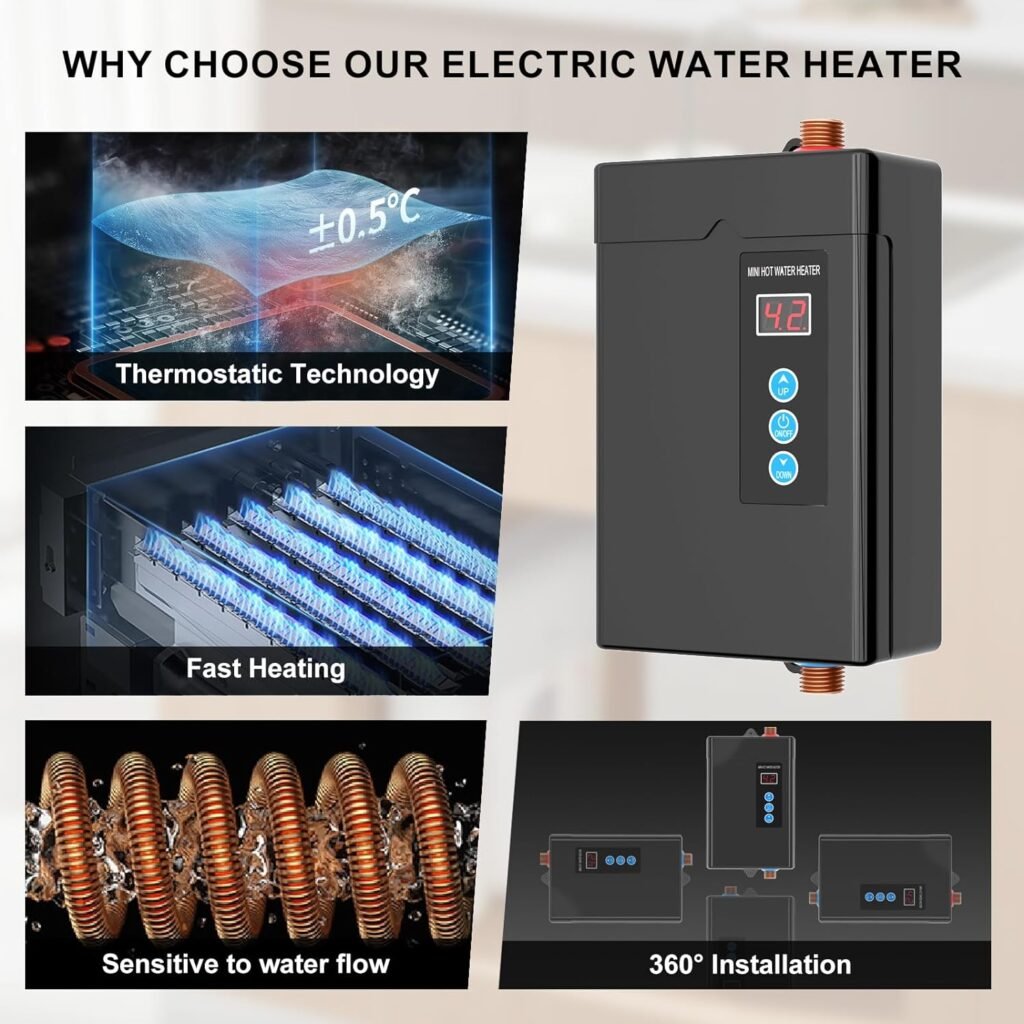 3000W Tankless Water Heater Electric,110V Electric Water Heater With Digital Display,Instant Hot Water Heater On Demand Water Heater Under Sink With Remote Control,LCD Touch Screen tankless Water Heat