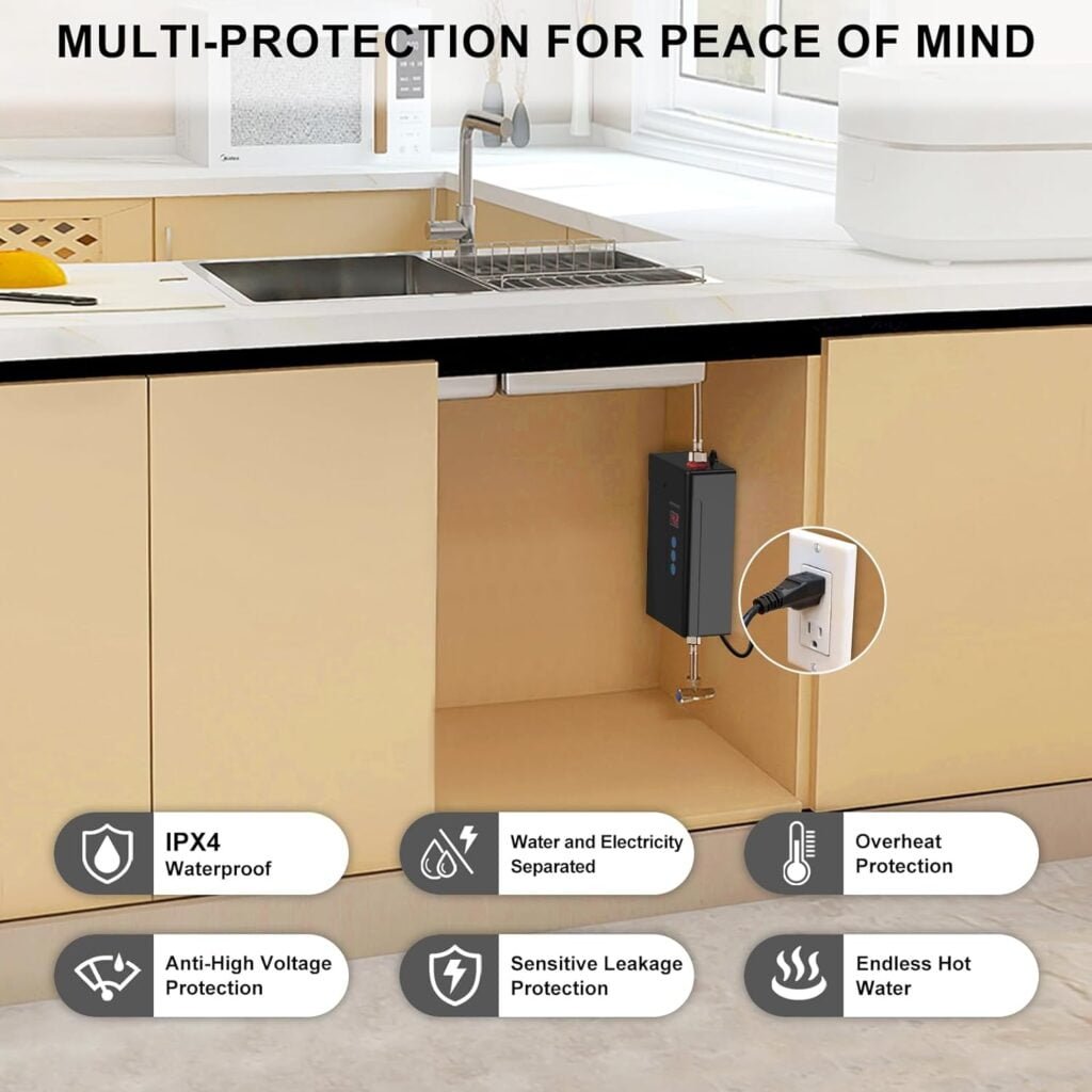 3000W Tankless Water Heater Electric,110V Electric Water Heater With Digital Display,Instant Hot Water Heater On Demand Water Heater Under Sink With Remote Control,LCD Touch Screen tankless Water Heat