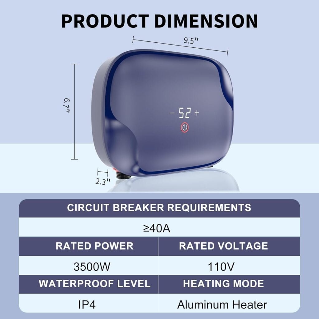 3500W Tankless Water Heater Electric - On Demand Hot Water Heater 110V with Automatic Control System, Fault Self-Test and Constant Temperature - Instant Mini Water Heater for Home Kitchen 3500W Tankless Water Heater Electric - On Demand Hot Water Heater 110V with Automatic Control System, Fault Self-Test and Constant Temperature - Instant Mini Water Heater for Home Kitchen