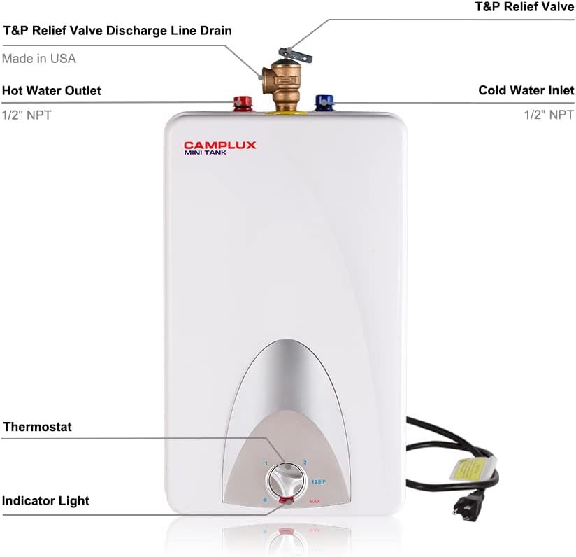 CAMPLUX Electric Hot Water Heater 6 Gallon, 120-Volt Corded Point of Use Mini-Tank Electric Water Heaters ME60 CAMPLUX Electric Hot Water Heater 6 Gallon, 120-Volt Corded Point of Use Mini-Tank Electric Water Heaters ME60