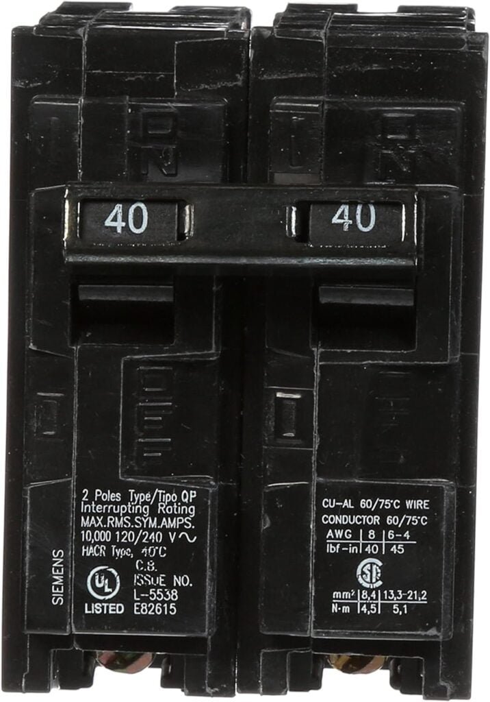 EcoSmart ECO 8 Tankless Water Heater, Electric, 8-kW - Quantity 1  SIEMENS Q240 40-Amp Double Pole Type QP Circuit Breaker black