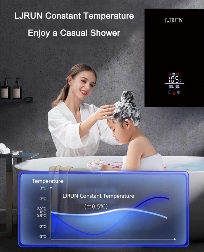 Electric Tankless Water Heater, LJRUN 11kW Instant Hot Water Heater on Demand 240V Point of Use Hot Water Heater for Kitchen Bathroom with Self-ModulationTechnology. (Black) Electric Tankless Water Heater, LJRUN 11kW Instant Hot Water Heater on Demand 240V Point of Use Hot Water Heater for Kitchen Bathroom with Self-ModulationTechnology. (Black)