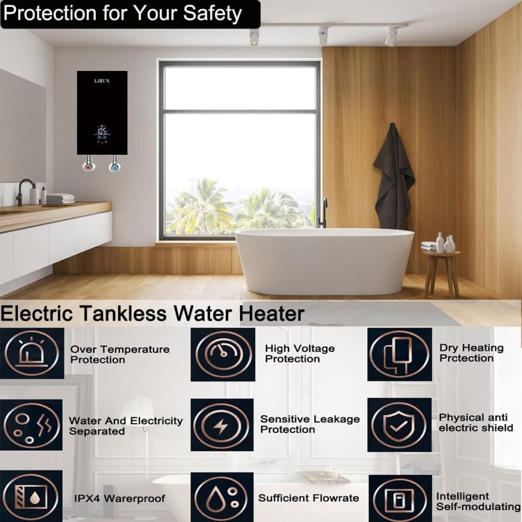 Electric Tankless Water Heater, LJRUN 11kW Instant Hot Water Heater on Demand 240V Point of Use Hot Water Heater for Kitchen Bathroom with Self-ModulationTechnology. (Black) Electric Tankless Water Heater, LJRUN 11kW Instant Hot Water Heater on Demand 240V Point of Use Hot Water Heater for Kitchen Bathroom with Self-ModulationTechnology. (Black)