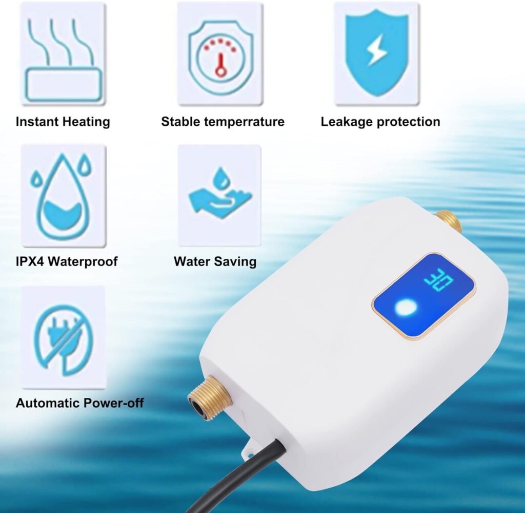 Electric Water Heater-110V Small Instant Hot Water Heater,Under Sink Plug in Tankless Water Heater on Demand with LCD Digital Display for Kitchen Sink Faucet (White)