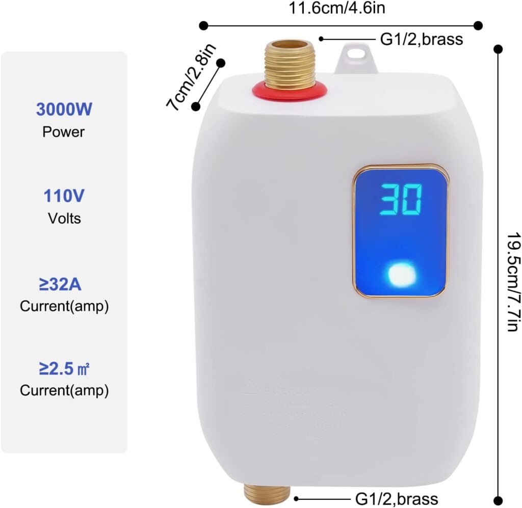 Electric Water Heater-110V Small Instant Hot Water Heater,Under Sink Plug in Tankless Water Heater on Demand with LCD Digital Display for Kitchen Sink Faucet (White)