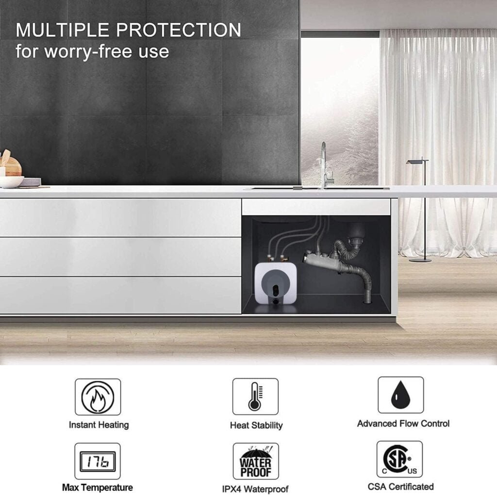 FVSTR 15L 4 Gallon Smart Electric water heater, 120V/1500W, 4 Gallon for Small Spaces, Under Sink, Counters, RVs, Trailers