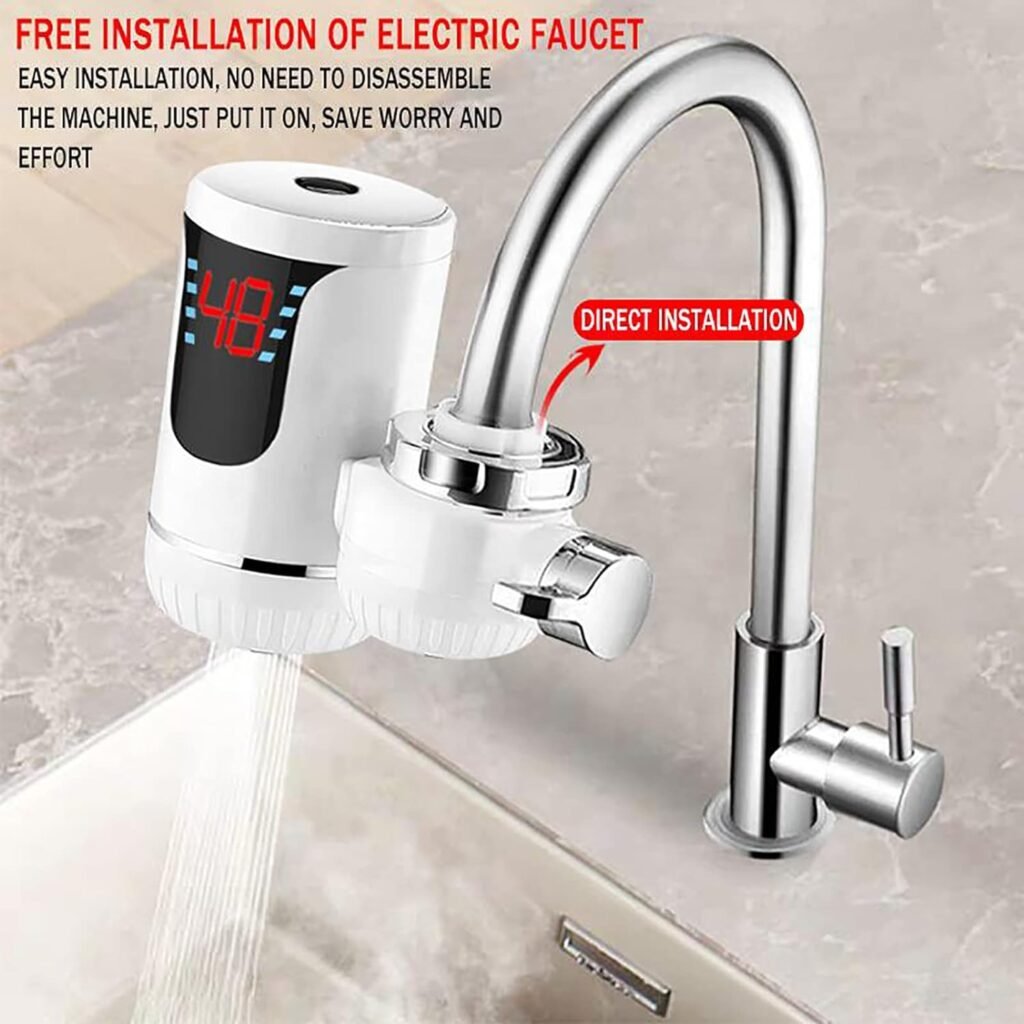 FXNFXLA 50° Instant Tankless Electric Hot Water Heater Faucet, Heater Heating Faucet, Temperature Display, Bathroom Kitchen Faucet, No Need to Install