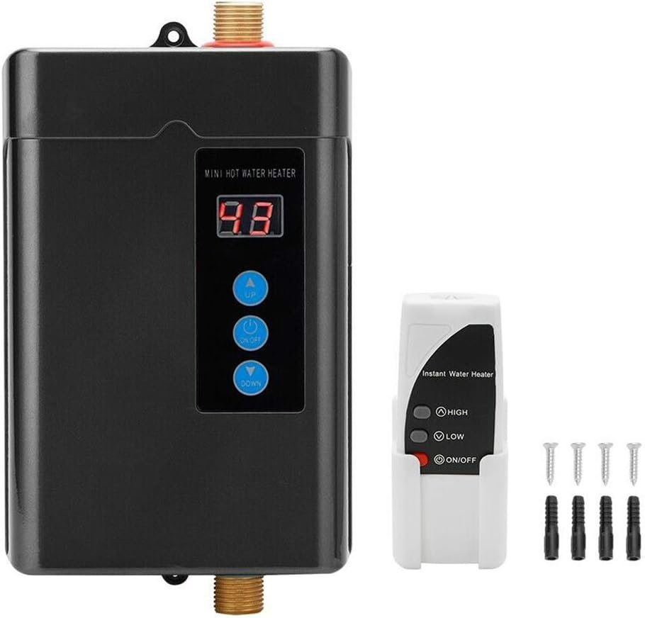 Goudergo 110V Tankless Electric Water Heater,Adjust 1500 / 3000W Instant Hot Water Heater for Kitchen Under Sink Washing Faucet, IPX4 Water-Proof Level,Etc (BLACK -1)