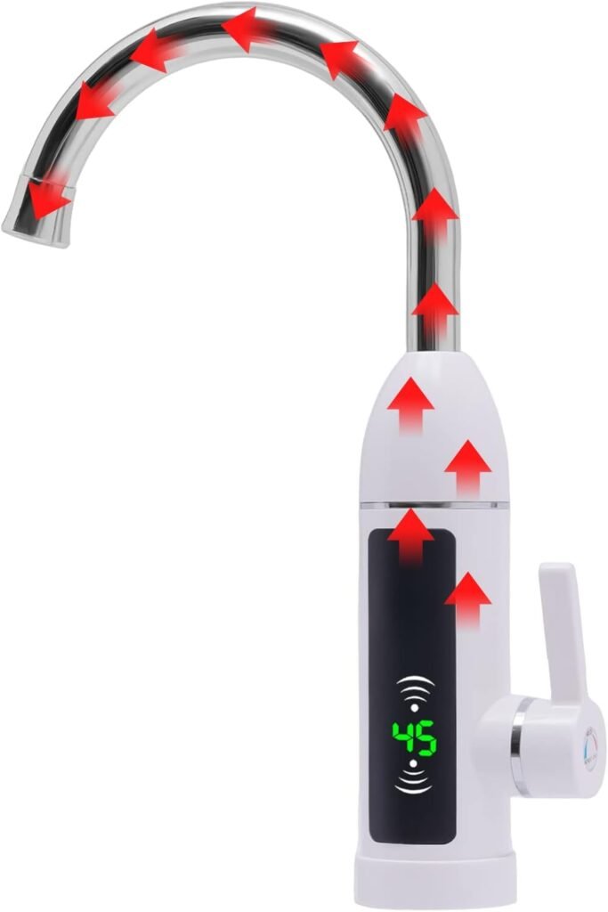 Hot Water Heater Faucet Bathroom Faucet Instant Tankless Electric Kitchen Bathroom Fast Heating Tap Water Faucet Adjustable Temperature with LED Digital Display IPX4 Water-proof