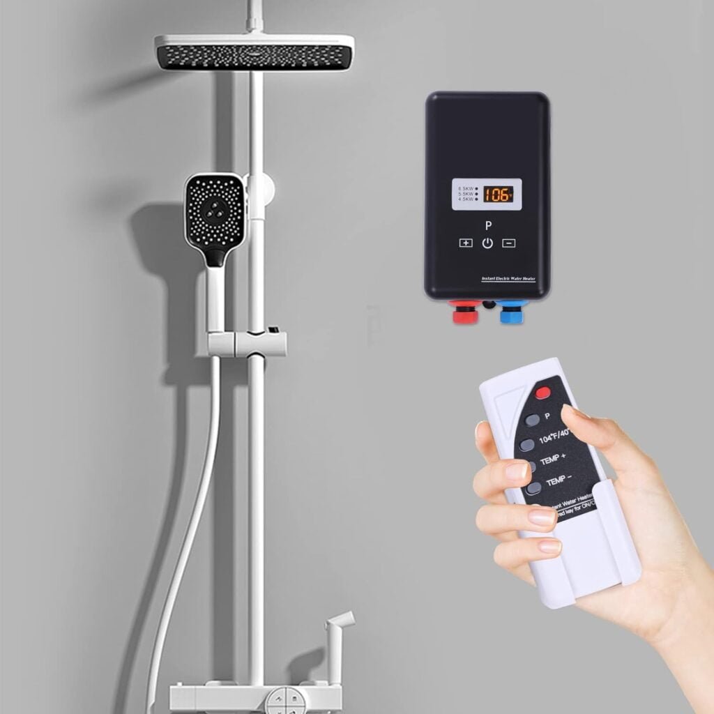 HuaShuani Tankless Instant Electric Water Heater, 220-240V Small Tankless Water Heater，Hot Water Heating with Remote Control Digital Display for Home Kitchen Bathroom Shower RV Camping Camp